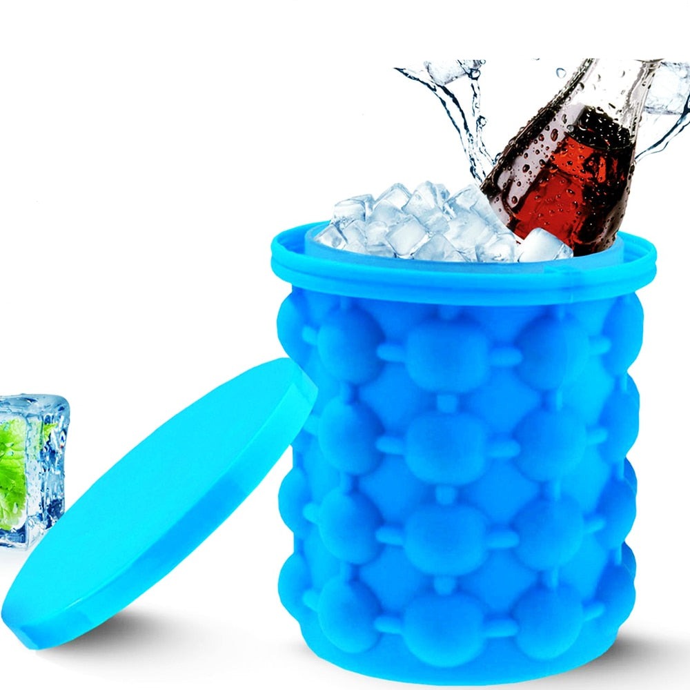 Ice Cube Mold Ice Trays, Large Silicone Ice Bucket, (2 in 1) Ice Cube  Maker, Round,Portable (Dark blue) 